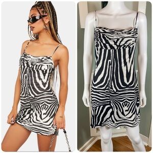 AFRM Kamala Blanc Black White Zebra Mini Dress Small S Tiger